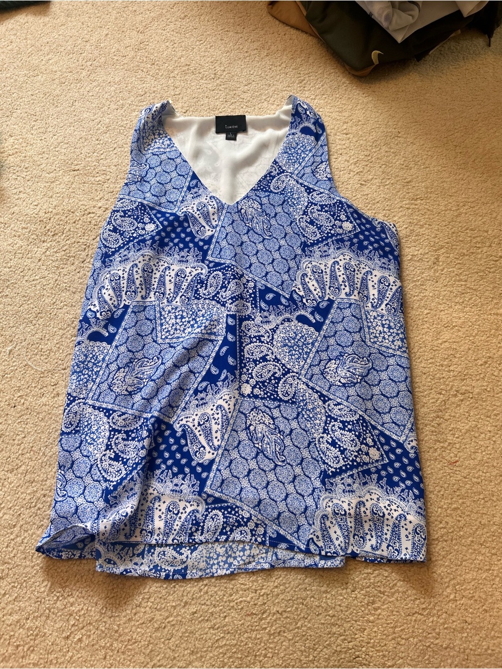 Lumiere Blue & White Paisley V-Neck Tank Top